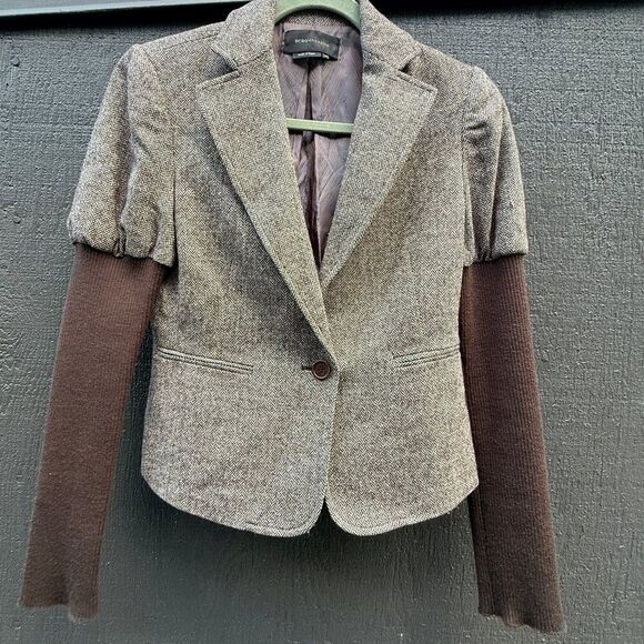 BCBG MaxAzria Women's Blazer Tweed Knit Sleeve Wool Silk Jacket Academia Y2K XS - Picture 3 of 10